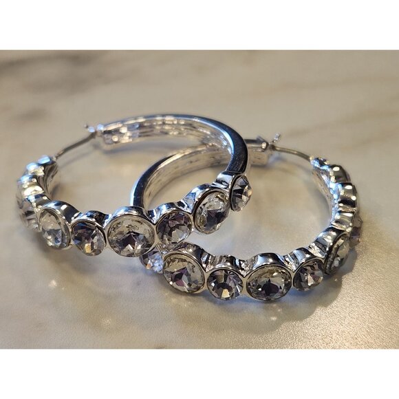 Gloria Vanderbilt Silver-Tone Rhinestone Hoop Earrings - Picture 4 of 5